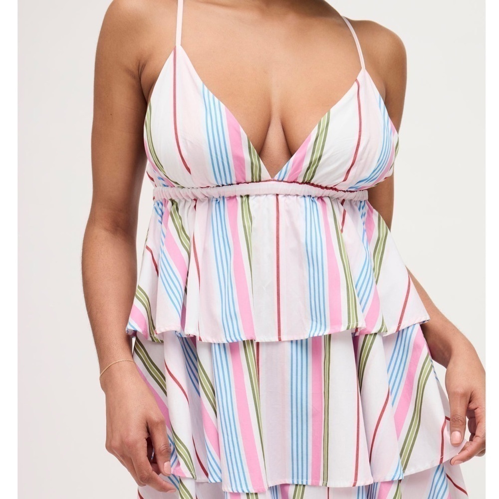 NWT HILL HOUSE Rainbow Stripe Sleeveless Ruffle Tiered Babydoll Gigi Dress XXL - Picture 2 of 7